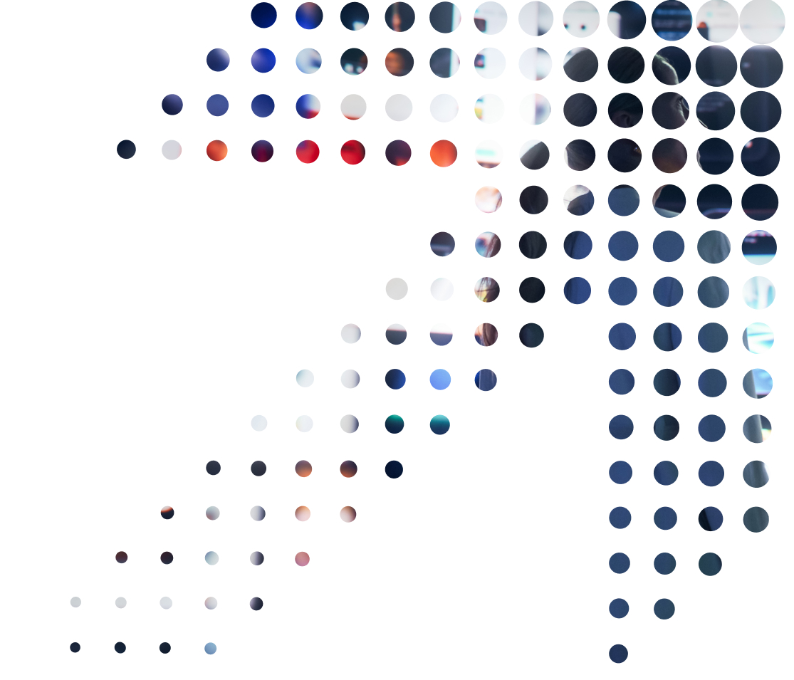 Color circles form an arrow, pointing down and right, on a white background.