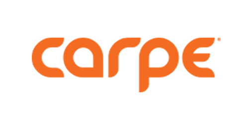 Orange stylized text "carpe" on black background.