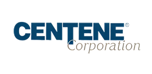 Logo displays "CENTENE® Corporation" in dark blue and light grey on a black background