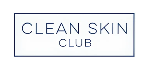 Logo displays "CLEAN SKIN CLUB" in navy blue text on a white background, within a navy blue rectangular border.