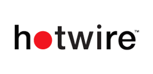 Logo: "hotwire" with red dot replacing 'o', on black background.