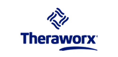 Logo: "Theraworx" in blue text, above a stylized blue diamond.