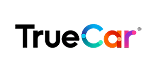 "TrueCar" logo; colorful letters; black background.